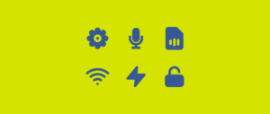 Wi-Fi, microphone, SIM card, settings, charging, and padlock symbols.