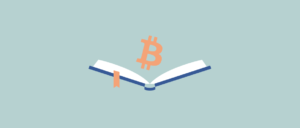 Bitcoin symbol with a bookmarked book.