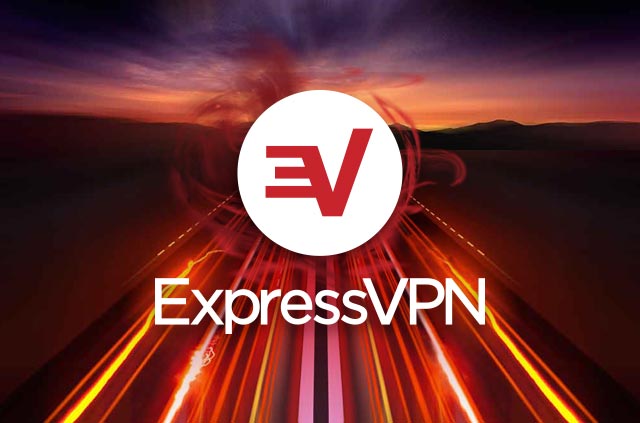 The ExpressVPN logo on a neon highway.