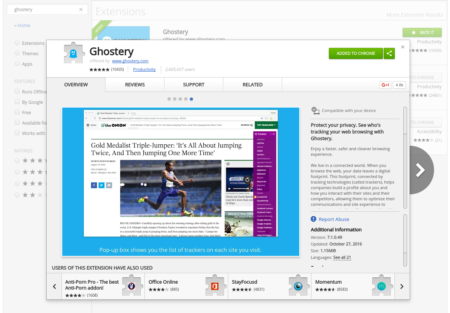 Ghostery anti-tracking page at the Chrome store