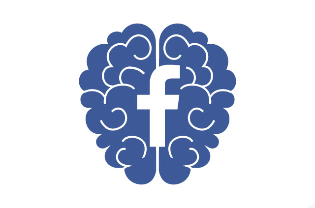 Blue brain with facebook logo