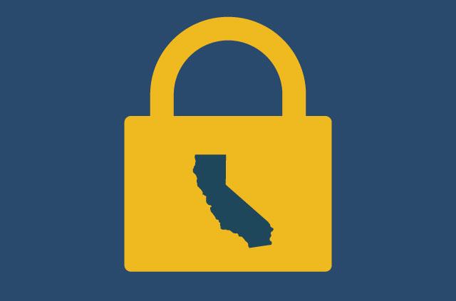 An outline of California in a golden padlock.