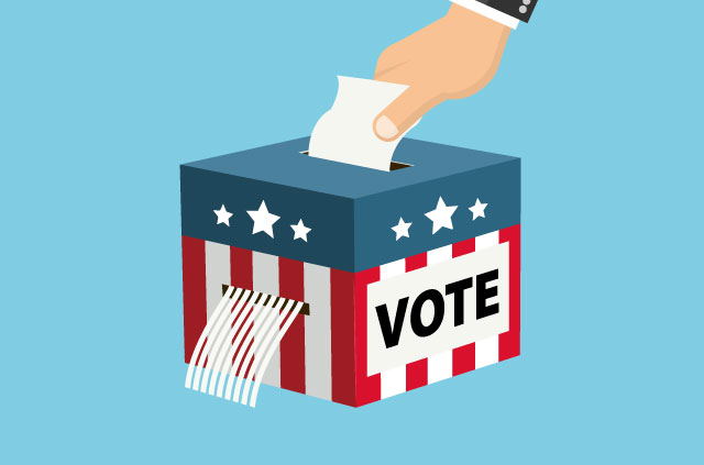 A ballot box covered in the stars and stripes of the U.S.A.