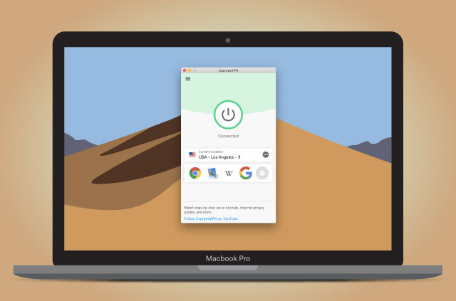 An illustration on the new ExpressVPN app for Mac in action.