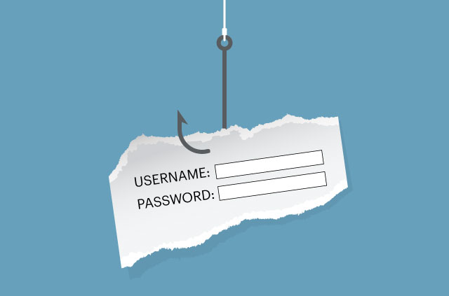 An illustration of a scrap of paper with a username and password field on it. But get this! It's on a fishing hook! Lol.