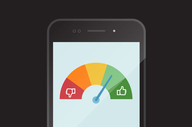 An illustration of a meter. Thumbs up on one end, thumbs down on the other.