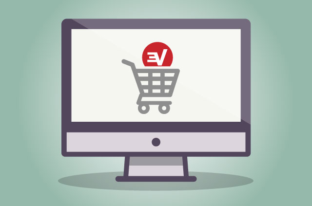 The ExpressVPN logo in a shopping cart.