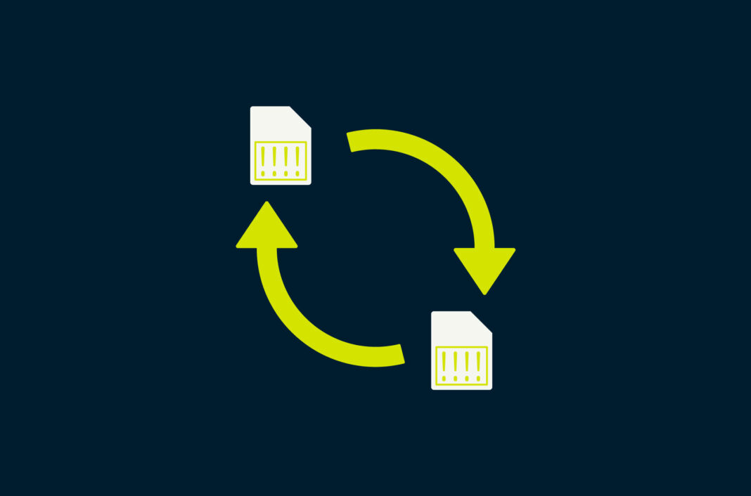 SIM cards and arrows forming a circle.