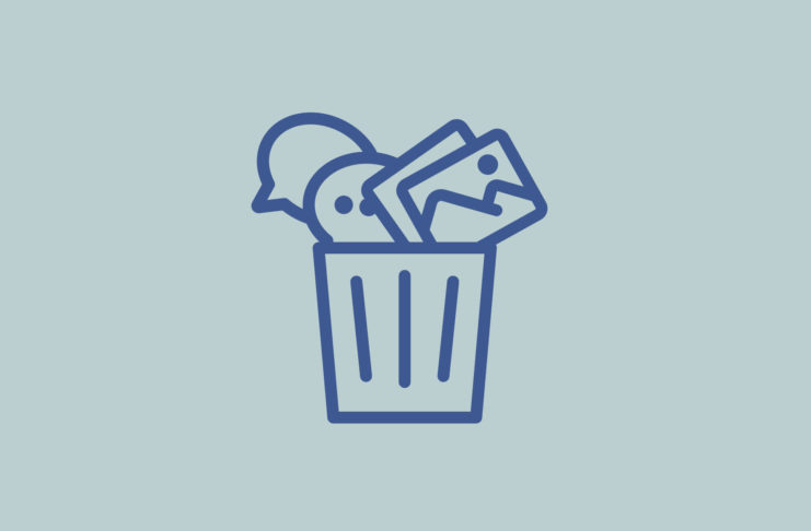 Trash icon filled with pictures and speech bubbles.